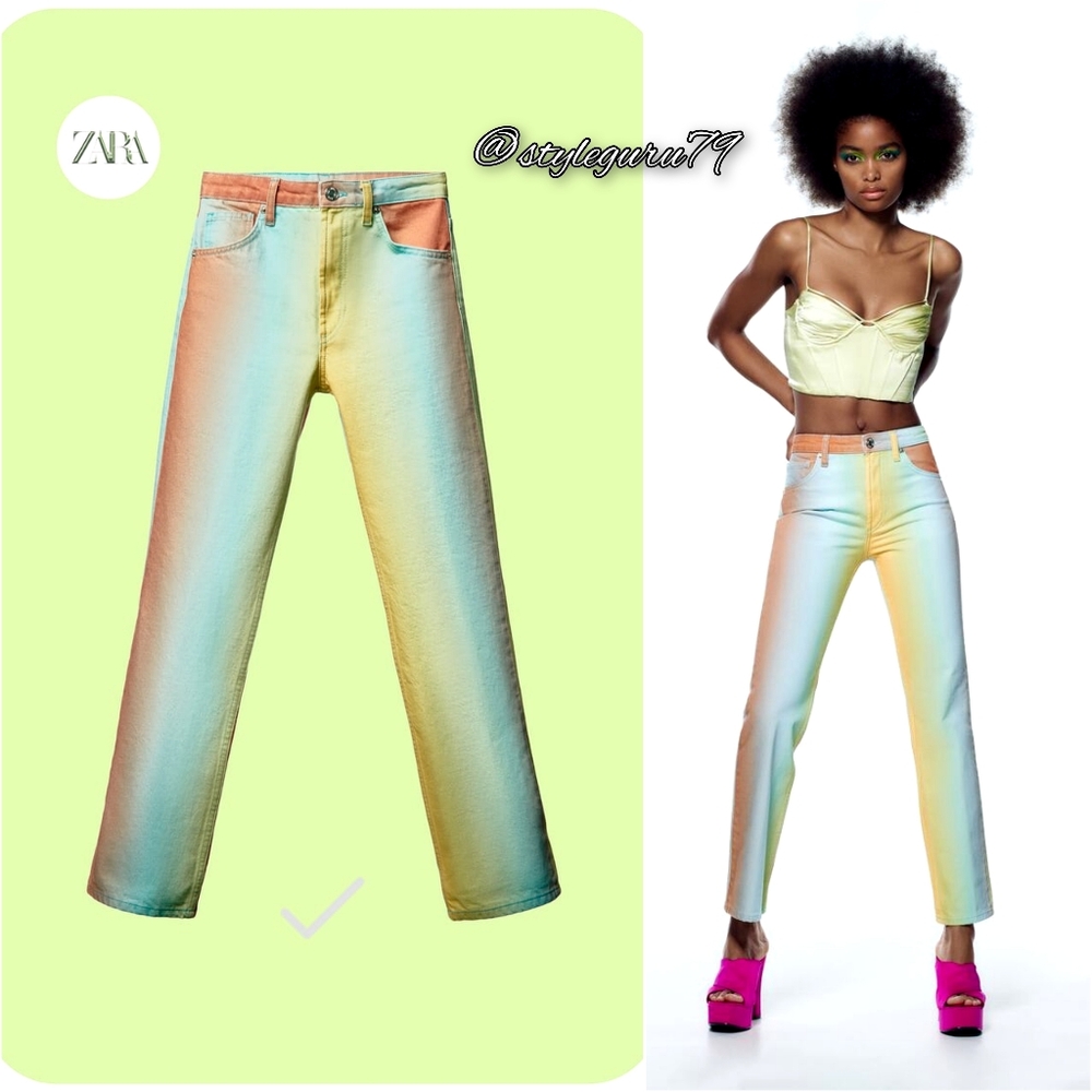 NWT, ZARA, Watercolor Straight Leg Jeans